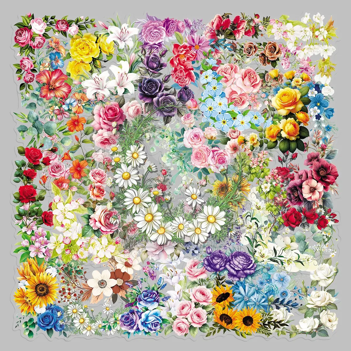 50sheets floral border art cartoon small fresh transparent Flower stickers diy phone case storage box notepad stickers Phone Decoration