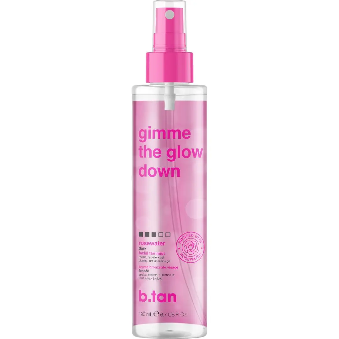 Gimme The Glow Down | b.tan Clear Face Tan Mist | Best Facial Tanner Spray, Gradual Bronzing Sunless Tanning Water, Infused with Rose Water, Gradual Tan for Face, Clear Tan, Vegan, Soothing, Hydrating Face Mist, Tanning Stuff for Sun Kissed Glow Body Care