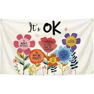 Inspiring Tapestry It's Ok Inspirational Decorative Cute Flower Tapestry 3x5 Ft for Girls Kids Nursery Counseling Office Decor Room Wall