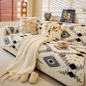 1 Pc Boho Geometric Sofa Cushion Cover Pad, Thick Non-Slip Couch Protector Blanket, Soft Sofa Protector, Pet-Friendly Washable Sofa Mat, Scratch Resistant Decorative Sofa Throw, Sofa Slipcover for Armchair, Loveseat, Sectional & Sofas, Home Decor