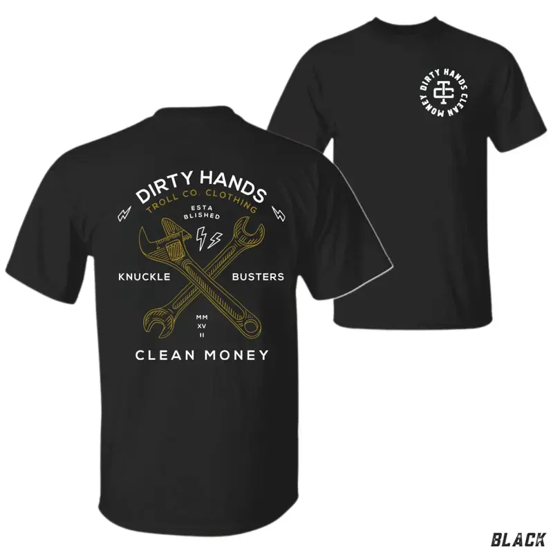 Dirty Hands Clean Money Graphic T-Shirt, Mechanic Garage Workwear Tee, Automotive Repair Shirt, Blue Collar Apparel, Gift for Mechanics, Gearheads, Car Lovers