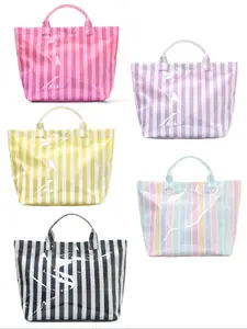 Women's Colorblock Striped Tote Bag, Casual Fashion Handbag, Casual Shopping Bag for Daily Use, Essential Travel Accessory, Plain Pattern, All Seasons