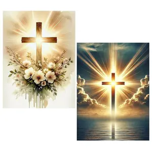 2 Pack Religious Cross Diamond Art Kits for Adults, Jesus Christ Cross 5D Diamond Painting Kit for Beginners, DIY Full Round Diamond Art Painting,Christian Gem Art and Craft Kits,Wall Decor 12x 16 Inch