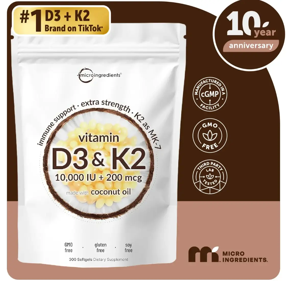 Vitamin D3 K2 Supplement Softgels