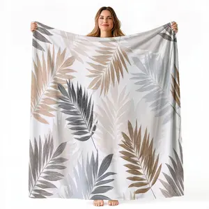 Flannel Throw Blanket Bohemian Palm Leaves Plants Home Decorative Warm Cozy Lightweight Soft Microfiber Blanket for Adults Kids Girl Couch Sofa Bed, 27" x 40", Brown