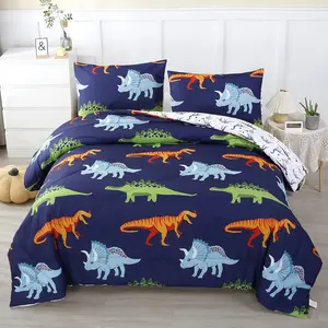 Cartoon Dinosaur Comforter Set, Dark Blue Dinosaur  Bedding Set for Boys, Dinosaurs Print Comforter Sets for //Teens (Dinosaur,)
