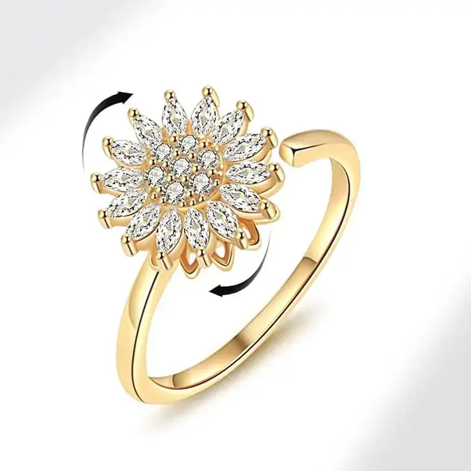 Spinning Sunflower Worry Ring for Anxiety Relief - Perfect Gift for Friendship and Family