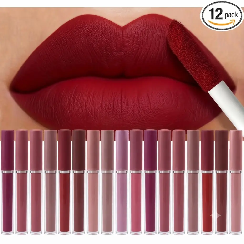 12 Pcs Matte Lipgloss Liquid Lipstick Set for Women | Long-Lasting Waterproof Moisturizing Liquid Lipsticks Smooth and Hydrating Travel-Friendly Packaging Lip Gloss