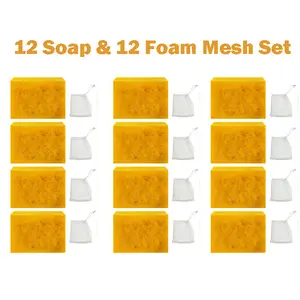 12 PCS Lemon Turmeric Kojic Acid Soap, Unisex Brightening Bar with Turmeric and Kojic Acid, Dark Spot Remover for Face and Body, Flawless Organic Cleansing Body Wash, Turmeric Soaps