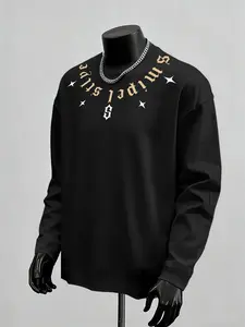 Men's Luxury Street Style Streetwear Printed Round Neck Long Sleeve T-Shirt, Casual Fitted Design, Perfect for Daily Commute and