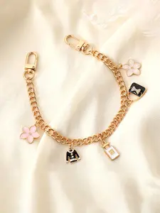 Luxury Metal Bag Charm Extender Chain, Trendy Handbag Accessory with Keychain, Elegant Flower Pendant, DIY Bag Decor Gift Jewelry