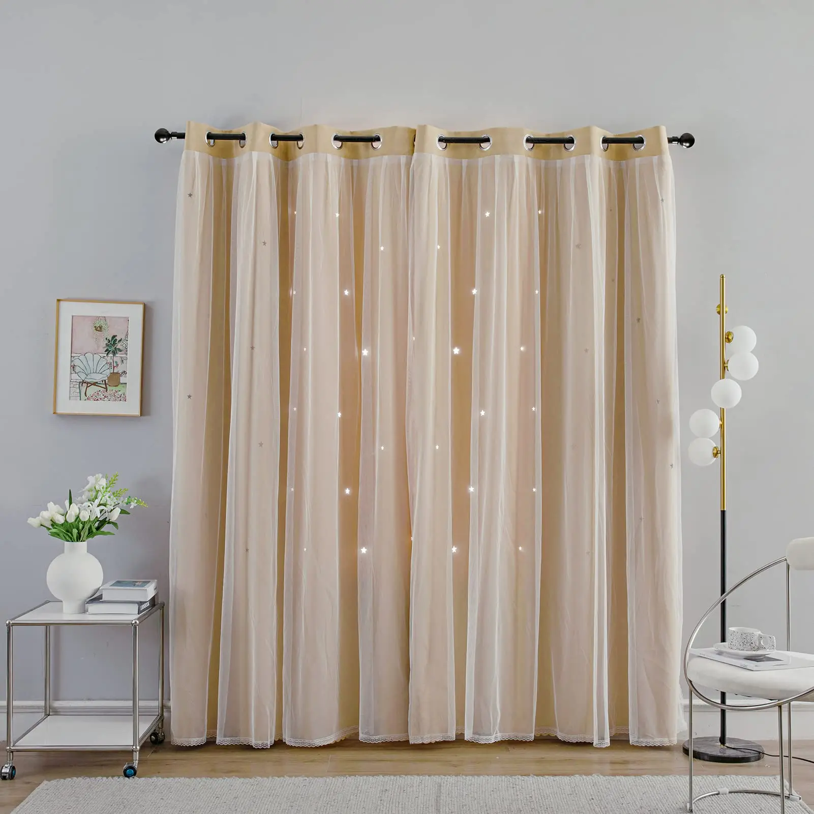 Star Pattern Curtain, 1 Count LED String Light Decorative Curtain, Home Decor for Living Room Bedroom, Room Divider Curtain