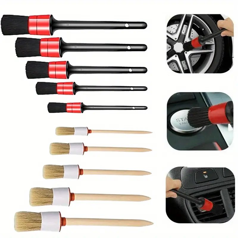 10Pcs Car Auto Detailing Brush Set,Auto Detailing Brushes Cleaner Car Detailing Brushes Exterior,Car Interior Brush for Detailing Cars Automotive Interior,Wheels,Exterior,Leather,Hand Tools Kits