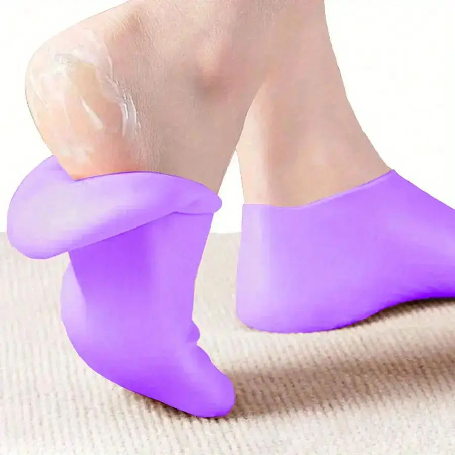 1Pair Silicone Moisturizing Socks for Dry Feet & Cracked Heels, Soften Rough Skin with Elastic Fit, Daily Foot Care Essential that Helps Prevent Cracking and Hydrates Like a Moisturizing Foot Mask, Cracked Foot Repair, Foot Care Aid