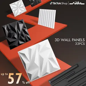 Nitte 33PCS 3D Wall Panels, Diamond & Striped Geometric Designs, 11.8''x11.8'' (30x30cm), Black and White Options for Stylish Accent Walls in Living Room, Bedroom, and Office