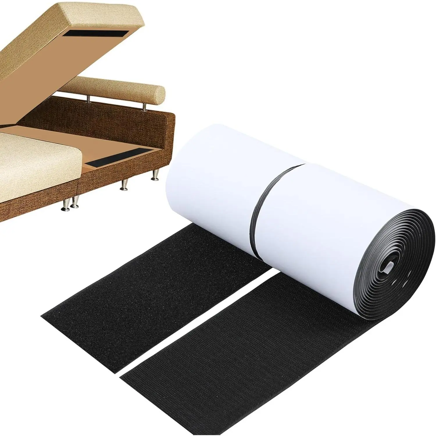 4 Inch Wide Hook and Loop Tape with Adhesive, Nylon Self Adhesive Heavy Duty Strips Fastener for Sofa, Keep Couch Cushions from Sliding,Keep Carpet in Place (Black, 9 )