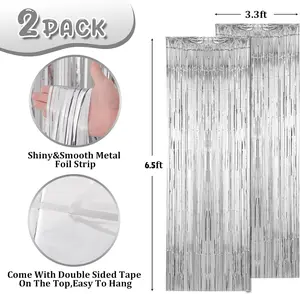 Viral Silver Foil Fringe Backdrop 6 Pack | Tinsel Streamers for Birthday & Disco Party | Shiny Curtains for Graduation, Baby Shower, Gender Reveal