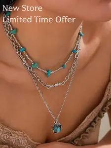 New Store Limited Time Offer Boho Layered Silver Turquoise Necklace Pendant Design | Western Chic Gift for Her, Festival & Everyday