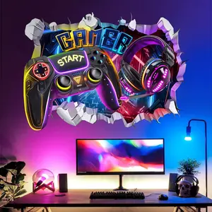 Large 3D  Wall Decals Gamer Controller Video Gaming Joystick Wall Stickers Teenagers Boy Bedroom Playroom Wall Decor