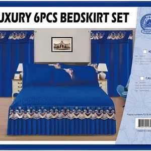 Luxury 6 Pieces Bed Skirt Set - Blue Bedskirt with Elegant Design for Home Decor