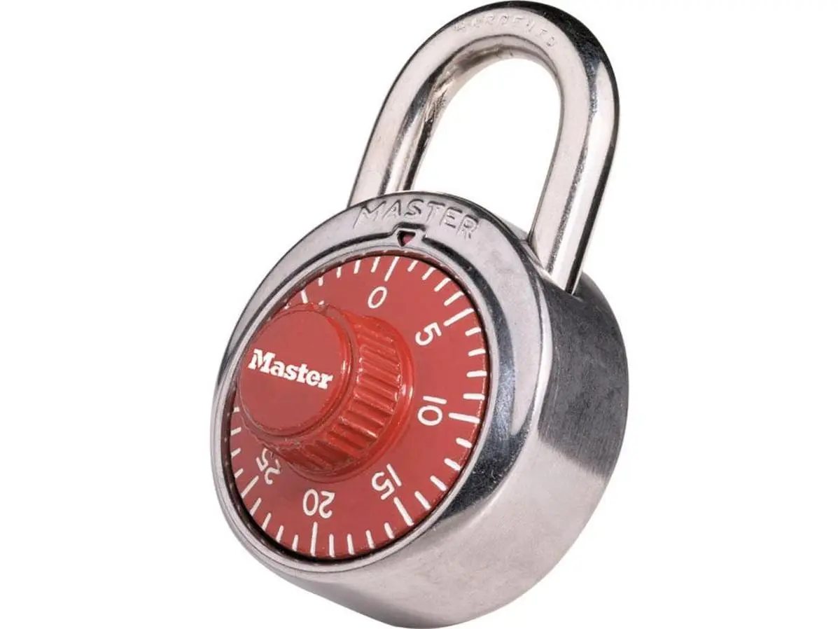 Master Lock Red Automatic Keyless Combination Padlock, 1504D Model - 1,500 Combinations, Double-Wall Construction, Maximum Security, Rust Resistant, Self-Locking