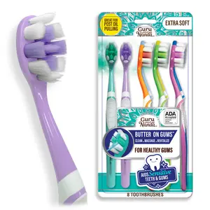 GuruNanda Butter On Gums Toothbrush with 8000+ Ultra Soft Softex Bristles for Sensitive & Receding Gums, ADA Accepted, 8 Ct