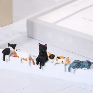 Mini Cat Desk Figurines 5 PCS Cute Multi Pose Kitty Ornaments Home Office Resin Decor Car Interior Decor Accessories for Home School Office Car