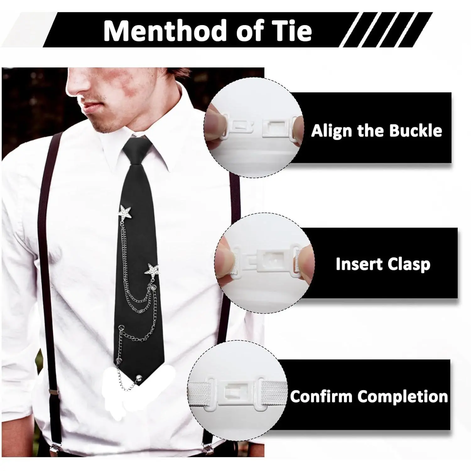 Ties for Women Men, Punk Metal Chain Necktie Pre-Tied Adjustable
