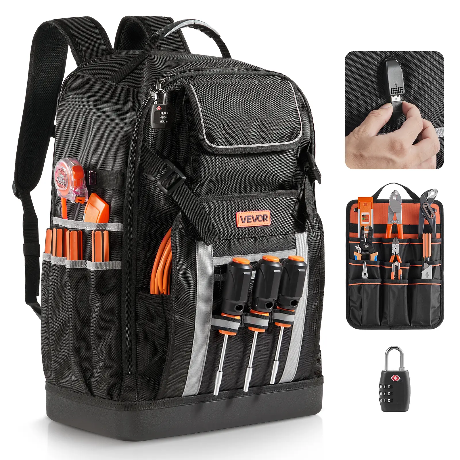 【Summerfinds】VEVOR Tool Backpack,56 PocketsHeavy-duty Tools Storage Organizer Bags with Molded BaseElectrician Jobsite Backpack for Construction JobsiteElectricianIndustrialRepairmanand HVAC TechsTool Storage KitConstruction A, Tool Storage Kit, Sturdy