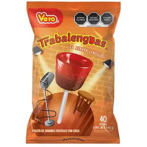 Trabalenguas -40 pcs assorted fruit lollipops with chili