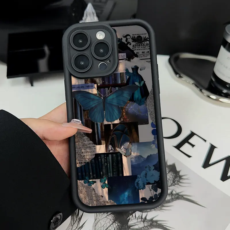 Retro Butterflies Aesthetic Smartphone Case for iPhone 16 15 14 Pro Max 13 12 11 XR XS Plus, Shockproof, Non-Slip, Military-Grade Protection Silicone Casing for Handheld Devices, Accessories