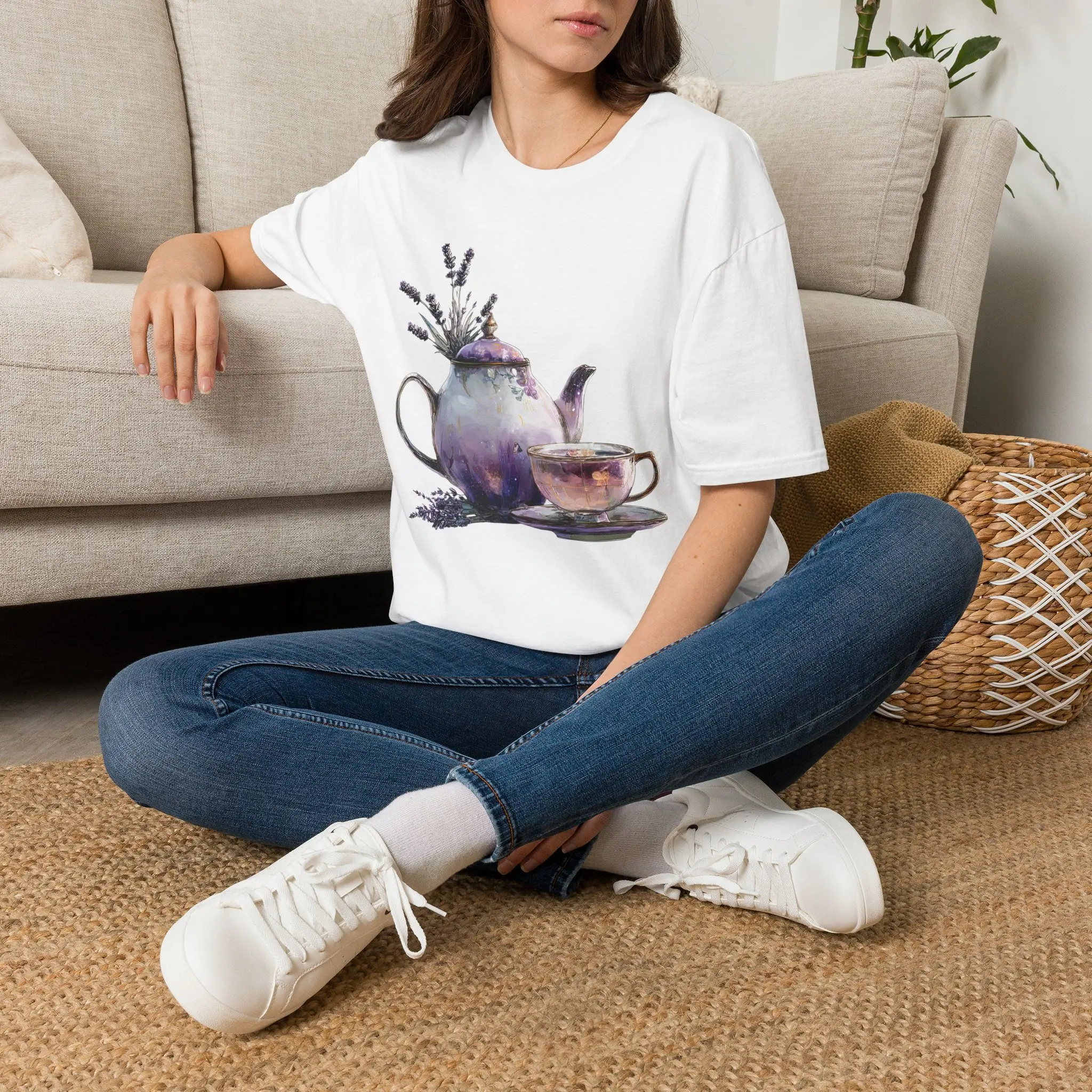Lavender Teapot T-Shirt | Vintage Tea Cup Floral Watercolor