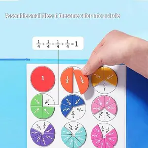 Magnetic Fraction Demonstration Book 103 PCS Tiles Magnets Discs for Elementary School Math Learning Toys Interactive Manipulatives Refillable A6 PU Leather Binder