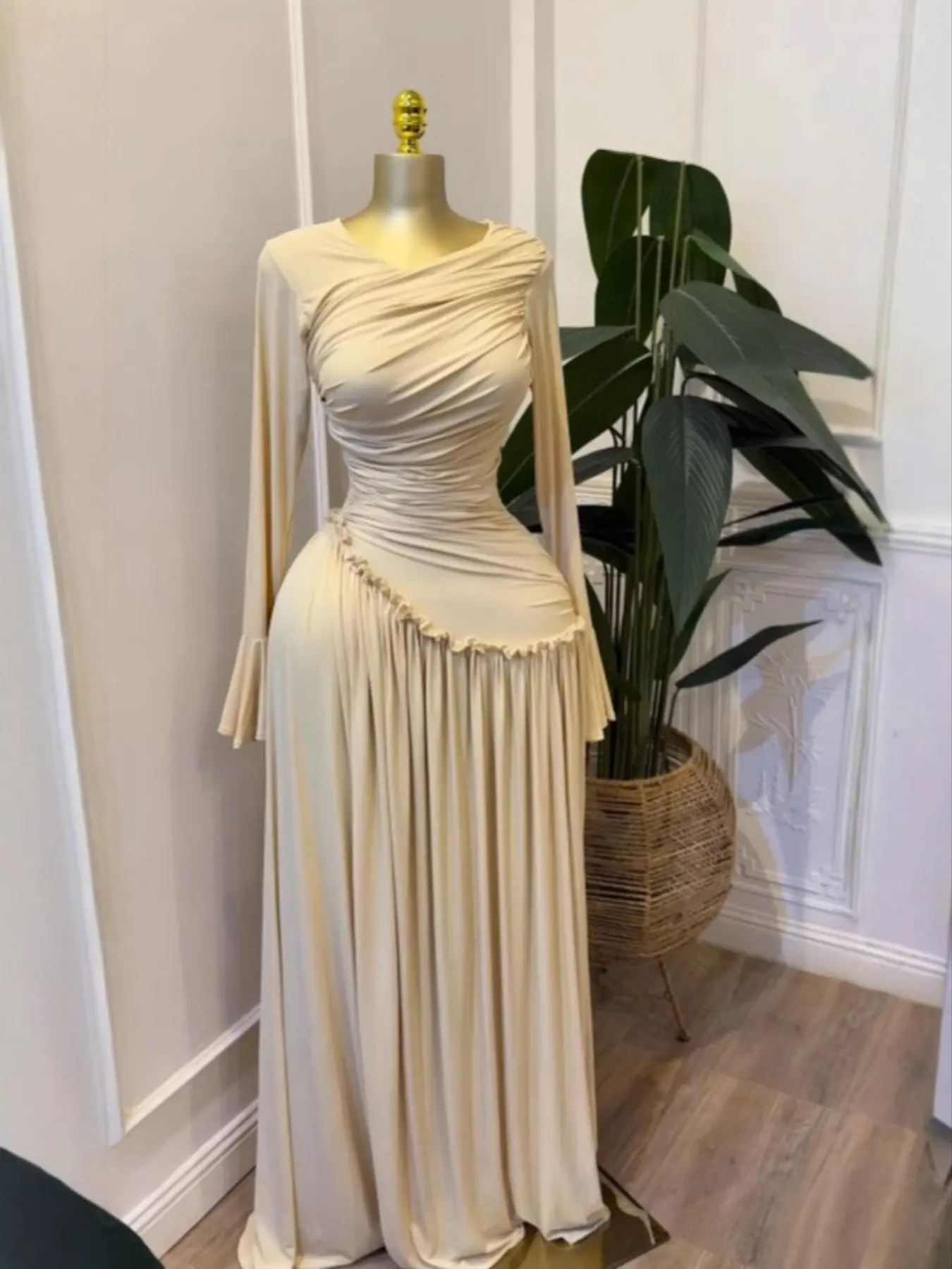 PULKRITU Elegant Chic Feminine Women's Long Sleeve O-Neck Big Swing Maxi Dress Woven, Fall & Winter Wear, Sweet Holiday Birthday Party Evening Formal Sexy Dress, Casual Style, Elegance