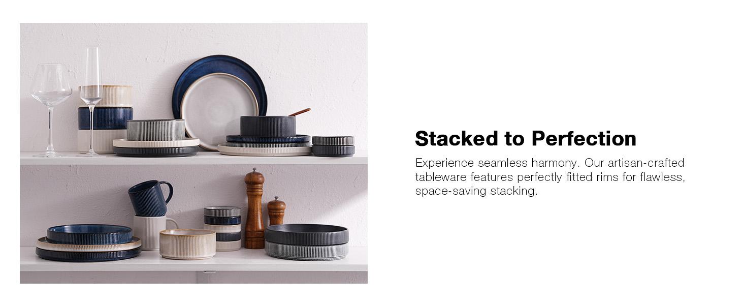 Famiware Star Dinnerware Set for 6, Stoneware Plates and Bowls Sets, 18 Piece Dishes/Tableware/Dinner Set Kitchenware Ceramics