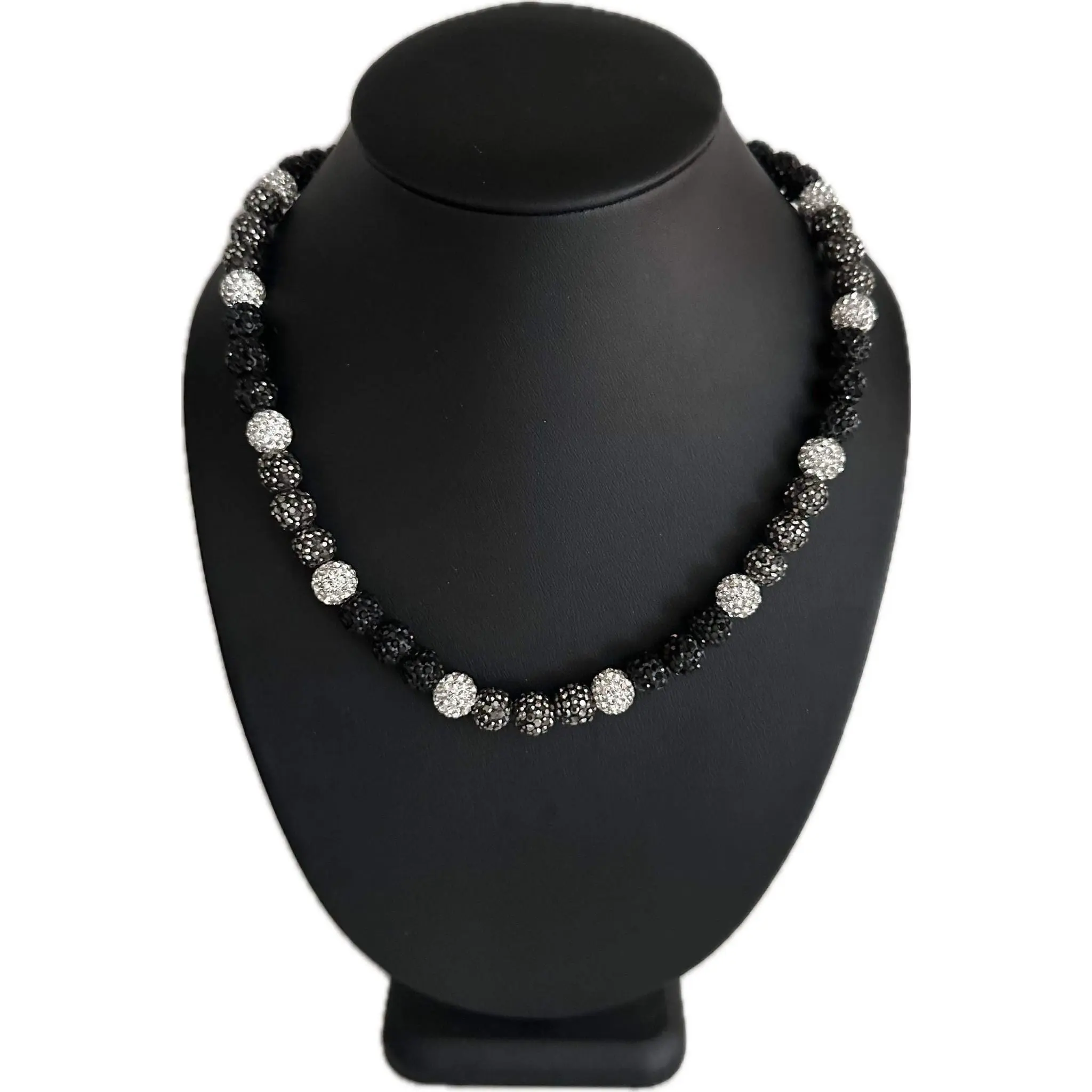 Iced Bling Disco Ball Rhinestone Crystal Bead Baseball Necklace Black Silver White