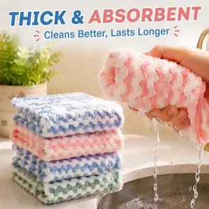 Coral Fleece Cleaning Cloth, Thick Kitchen Cloth, Absorbent Dish Towel, Grease Cleaning Rag, Dish Washing Cloth, Striped Cleaning Cloth, Kitchen Cleaning Towel