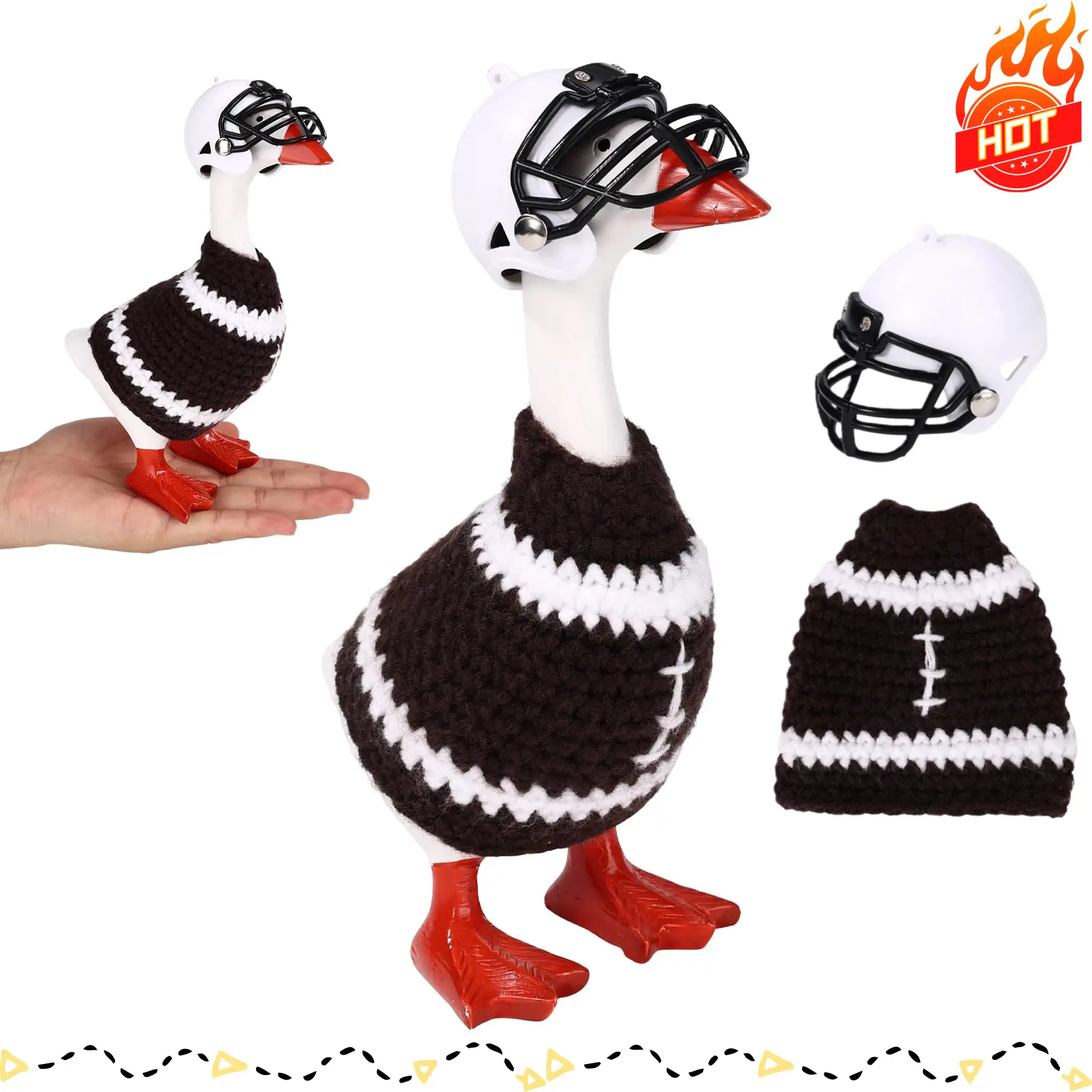 7-in Football Attire Knitted Outfit with Helmet - Polyester Decorative Accessory for Magnetic Desktop Geese, Mini Porch Goose Statue - DIY Toy Football Accessories, Gift for Hobby Enthusiasts, Decor, Set