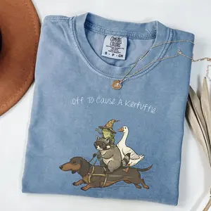 Comfort Colors Off to Cause a Kerfuffle TShirt, Funny Dachshund Frog Meme TShirt, Raccoon Tee, Silly Goose Tee