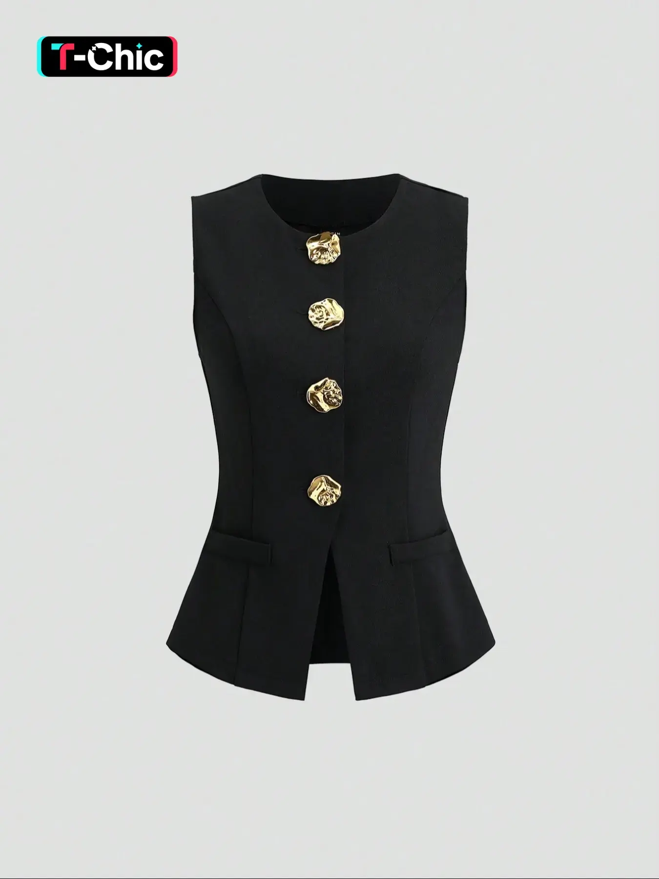 Women's Basic French-Style Sleeveless Slim Fit Blazer Vest with Metal Buttons, Lightweight Blazer for Spring and Fall Daily Wear