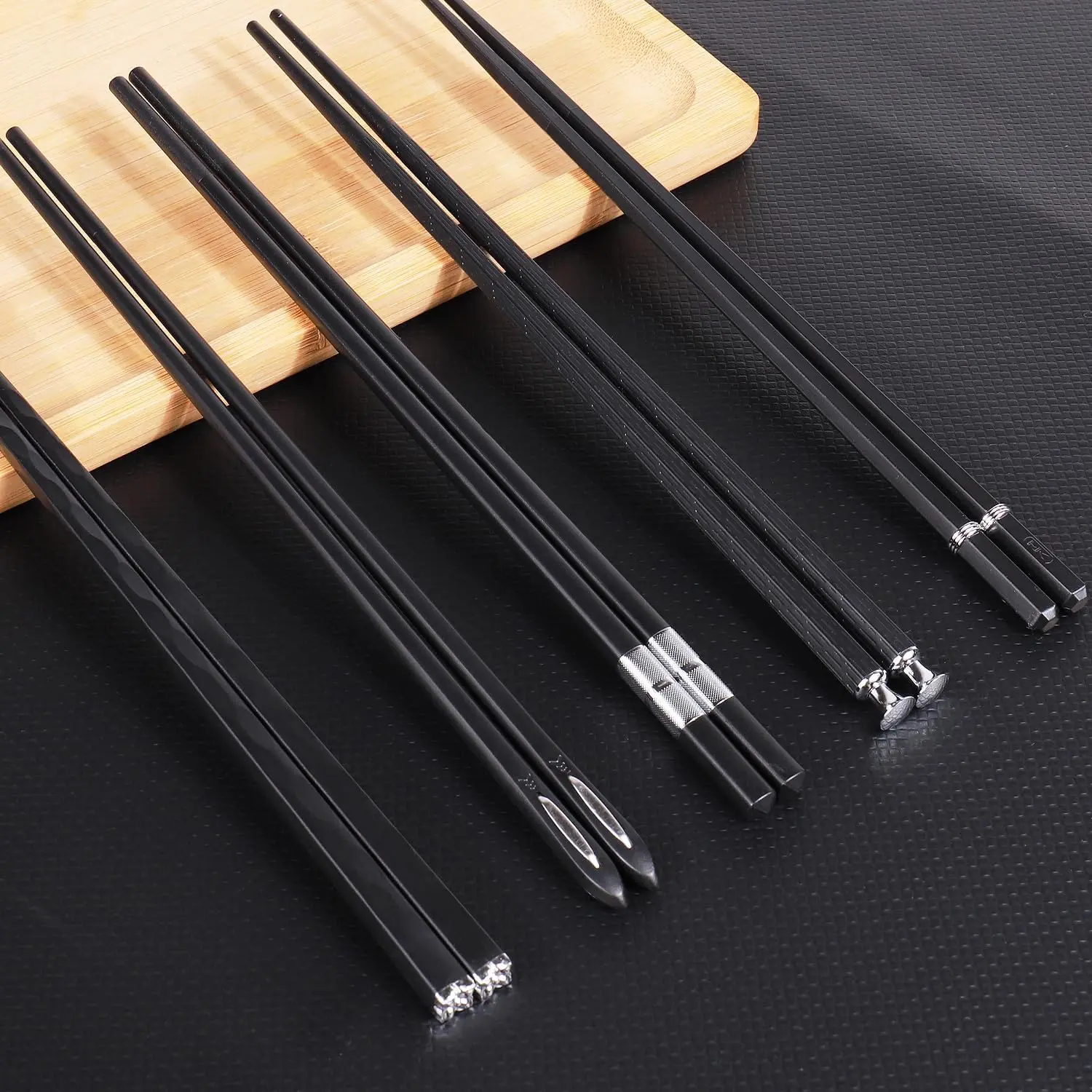5 Pairs Non-slip Black Silver Chopsticks, Premium Reusable Dishwasher Safe Gift Set Utensils Home