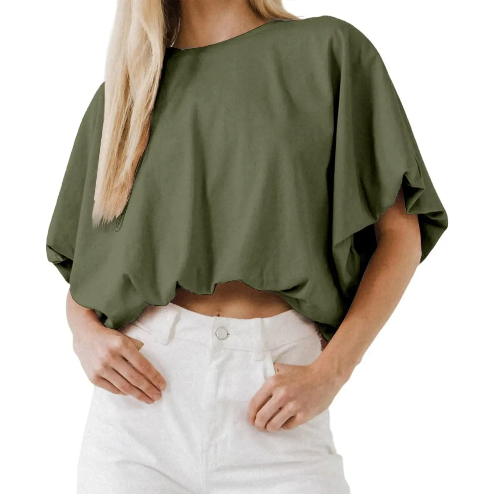 Cicy Bell Womens Summer Crewneck Crop Tops Short Sleeve Casual Loose Cropped T Shirts