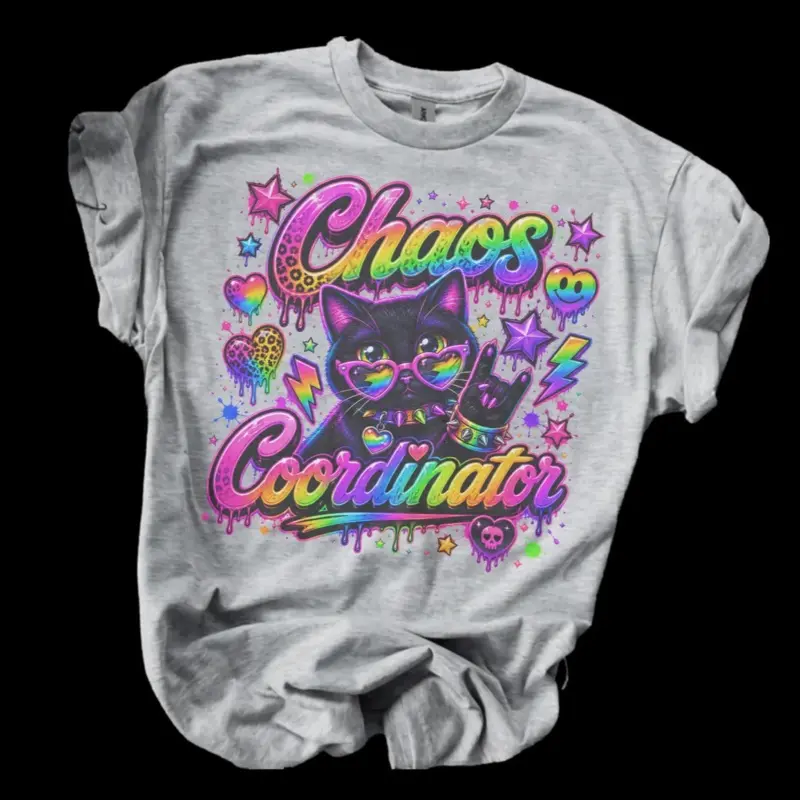 LF Designs - Chaos Coordinator Bleached Shirt Comfy Unisex Jersey Top Casual Vintage Style Short Sleeve Crew Neck Medium Length