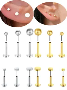 20Gauge Threadless Flat Back Cartilage Earring Stud Hypoallergenic Stainless Steel Push Pin Helix Tragus Earring Nose Stud Lip Piercing Jewelry for Women 8mm