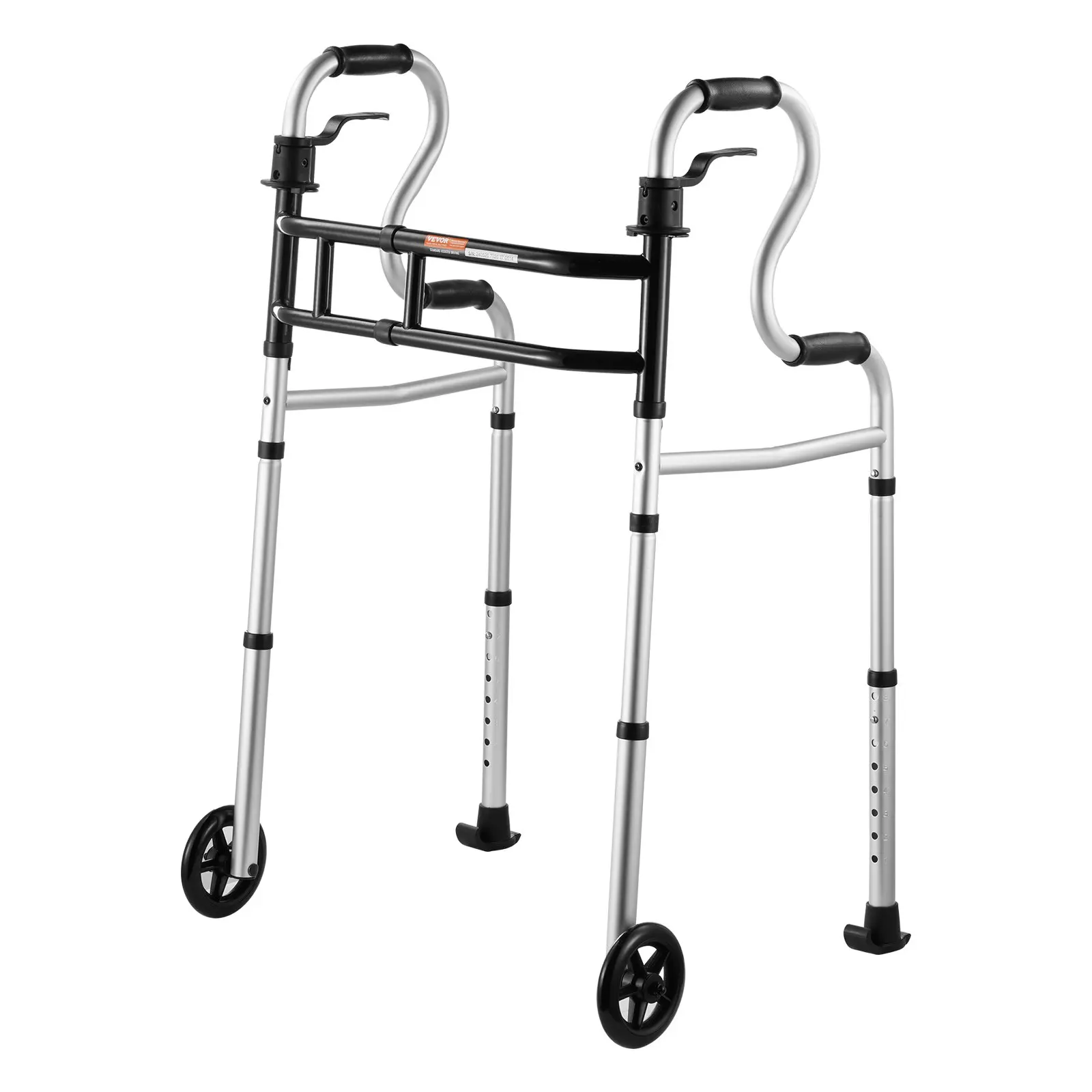 VEVOR Collapsible R-Type 3-in-1 Stand-Assist Walker on Wheels, Lightweight Wear-Resistant Aluminum Mobility Aid with Adjustable Height & Width, Shock-Absorbing, Supports Up to 450LBS for Elderly