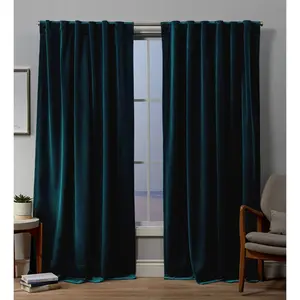 96"x54" Velvet Back Tab Light Filtering Window Curtain Panels Teal - Exclusive
