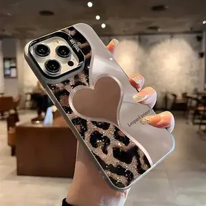 Fashion Vintage Leopard Heart Patchwork Protective Phone Case, Anti-Drop Full Coverage for iPhone 17 Pro Max, 16, 15, 14, 13, 12, 11, X, XR, XS Max, 7, 8 Plus, Accessories