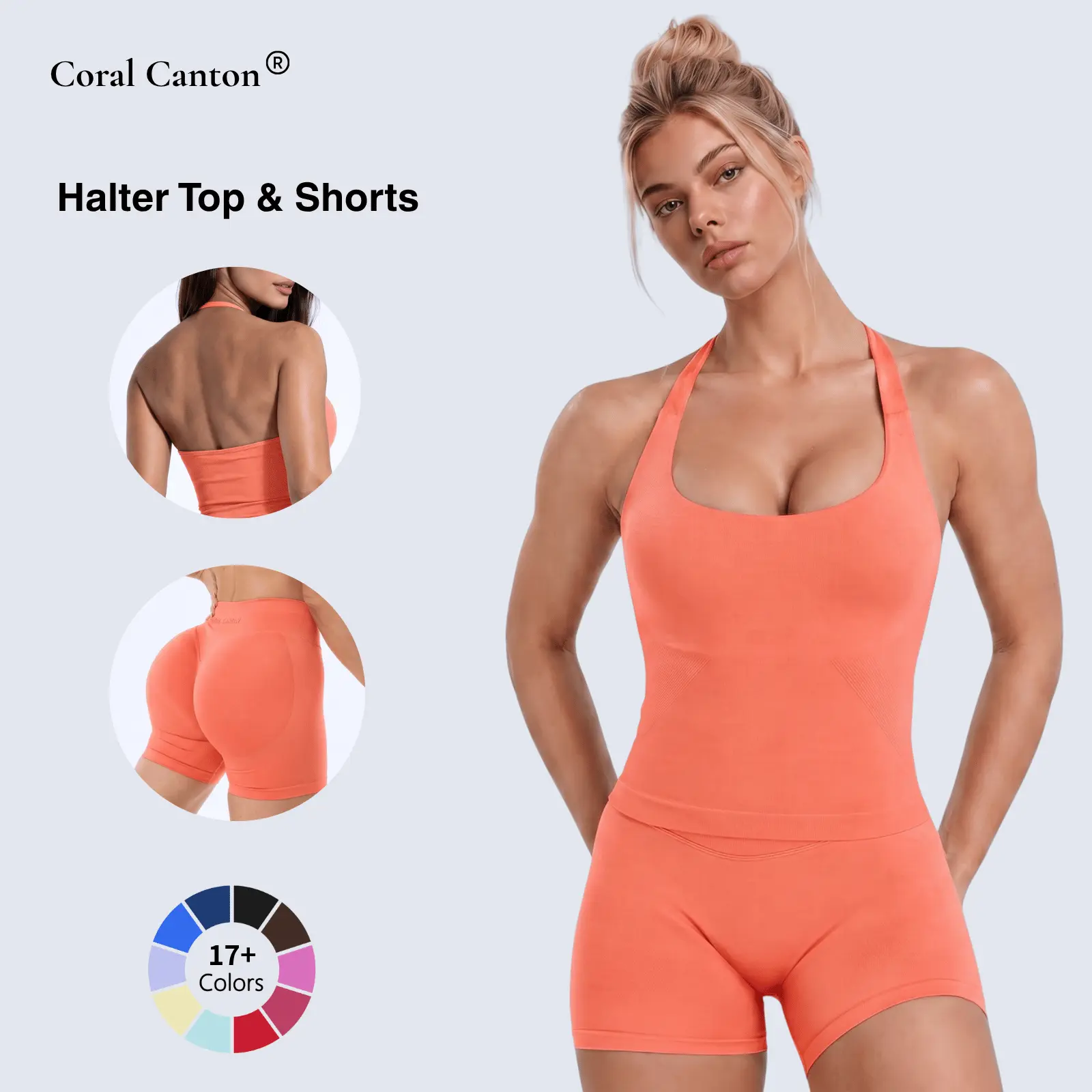 Coral Canton Halter Top & Sports Shorts Set BackToSchool