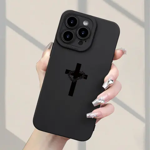 Shockproof Phone Cover for iPhone 7-16, Pro, Plus, Mini, 15 - TPU Protection Casing with New Cross Garlands Pattern, Precise Cuts, Raised Edges, Non-Slip Surface, Durable Silicone, Easy On/Off, Unisex Electronics Accessory (Black)