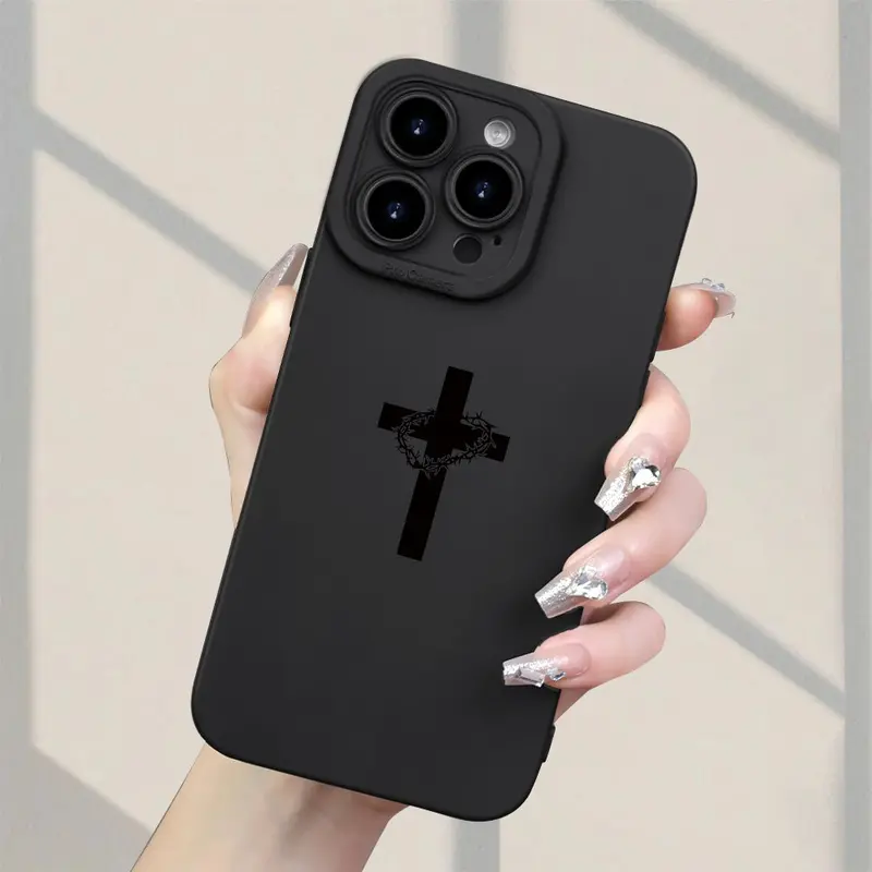 Shockproof Phone Cover for iPhone 7-16, Pro, Plus, Mini, 15 - TPU Protection Casing with New Cross Garlands Pattern, Precise Cuts, Raised Edges, Non-Slip Surface, Durable Silicone, Easy On/Off, Unisex Electronics Accessory (Black)